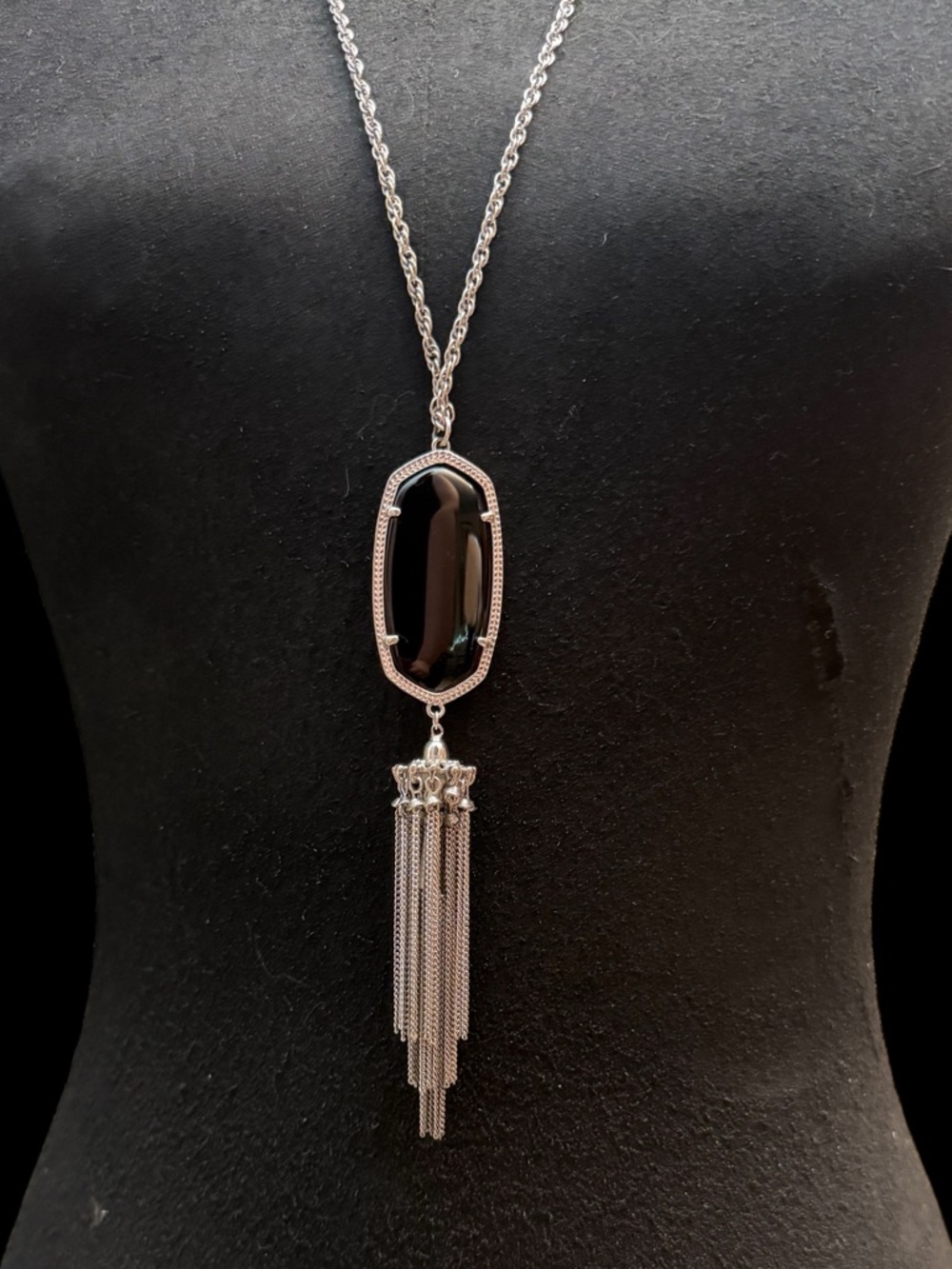 Kendra Scott Rayne Silver Long Pendant Necklace in Black Opaque Glass - Picture 6 of 8